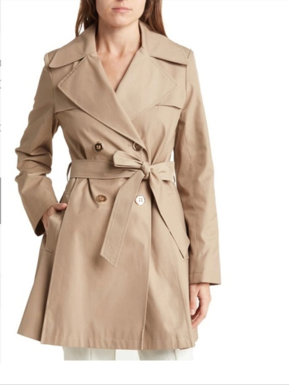 Via Spiga Beige Double-Breasted Trench Coat with Tie Belt